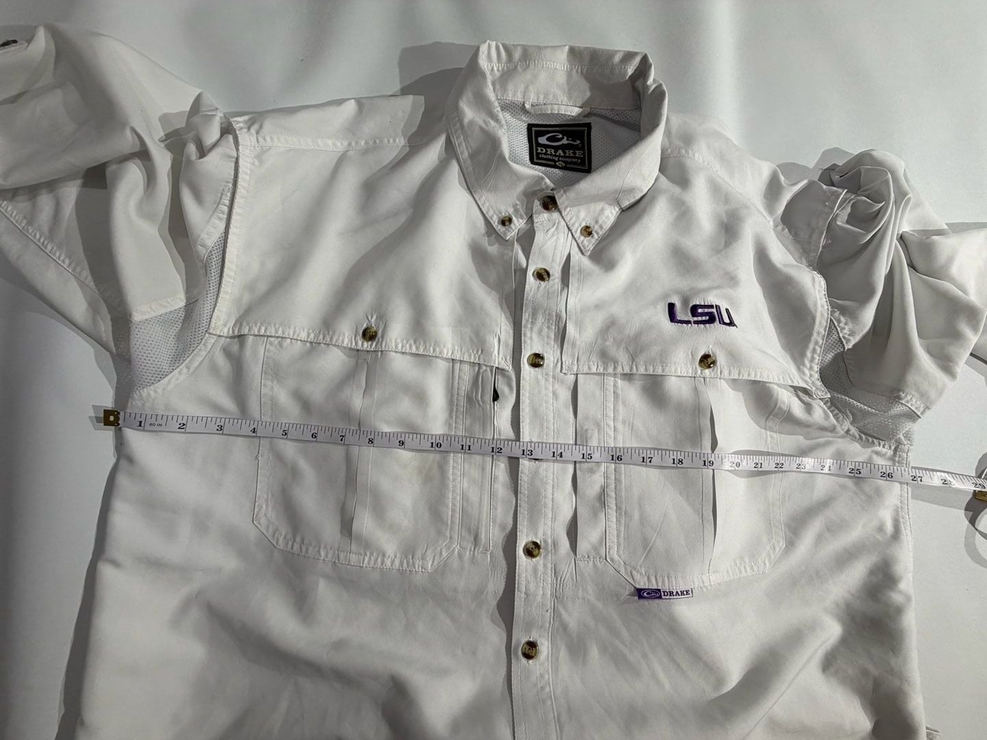 Drake Clothing Co LSU Tigers White Fishing Shirt Mens Size XL 7