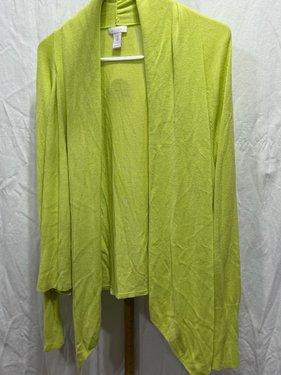 Chico's Cardigan Size 3 Green Open Front Draped Rayon 3