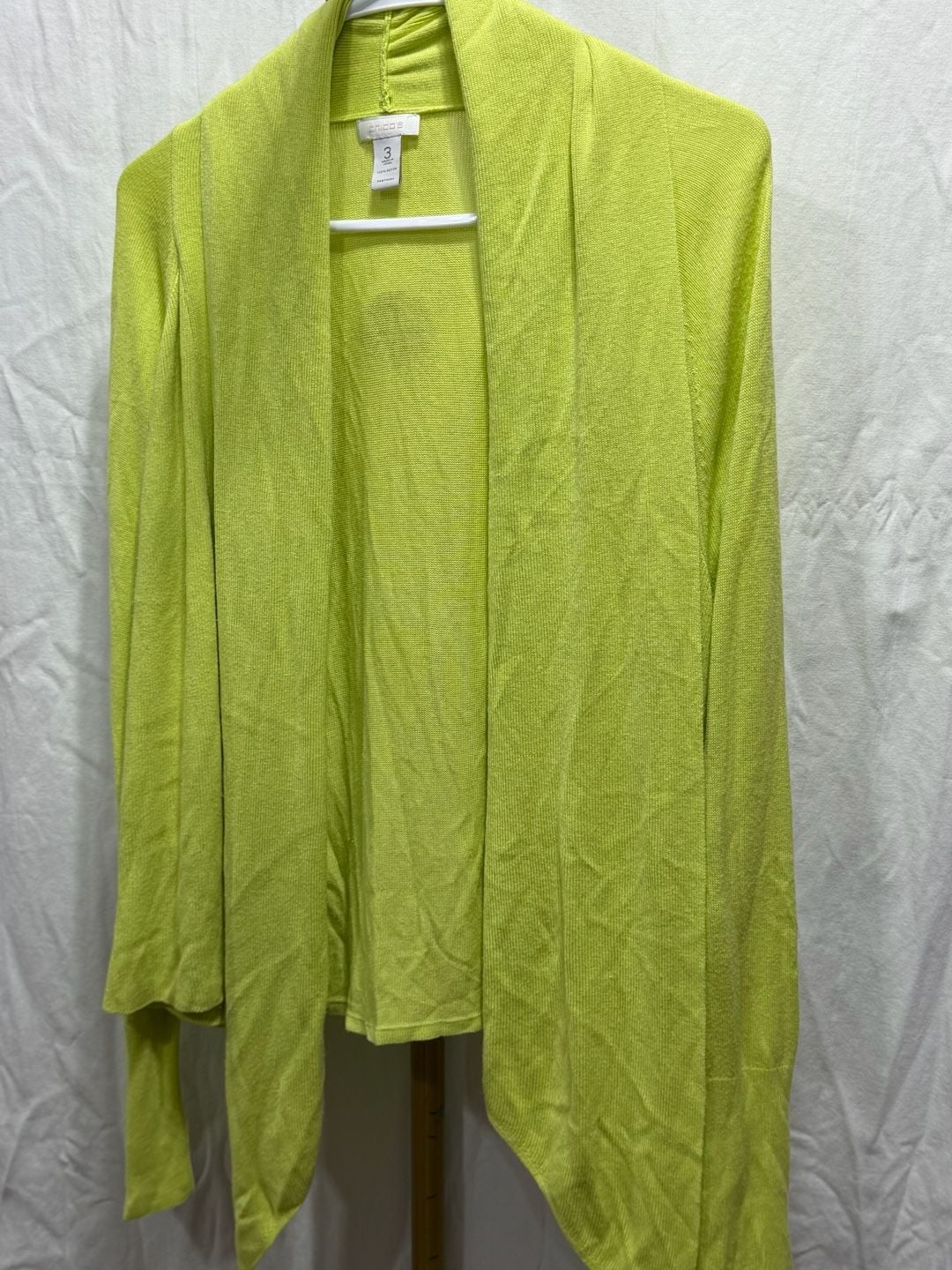 Chico's Cardigan Size 3 Green Open Front Draped Rayon 4