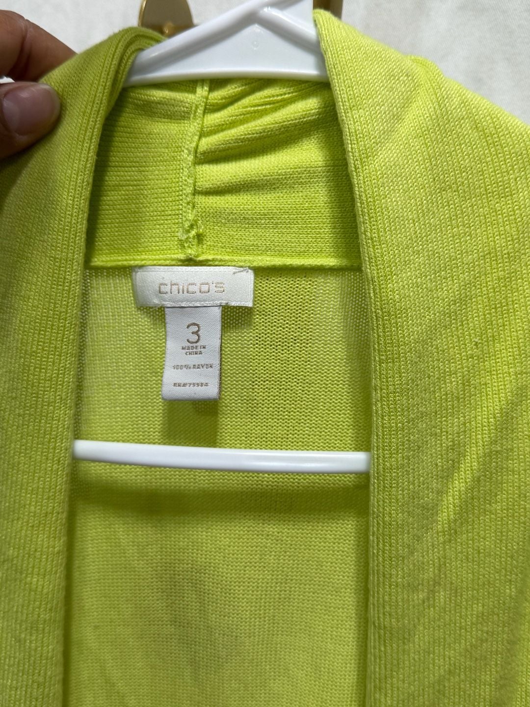 Chico's Cardigan Size 3 Green Open Front Draped Rayon 5