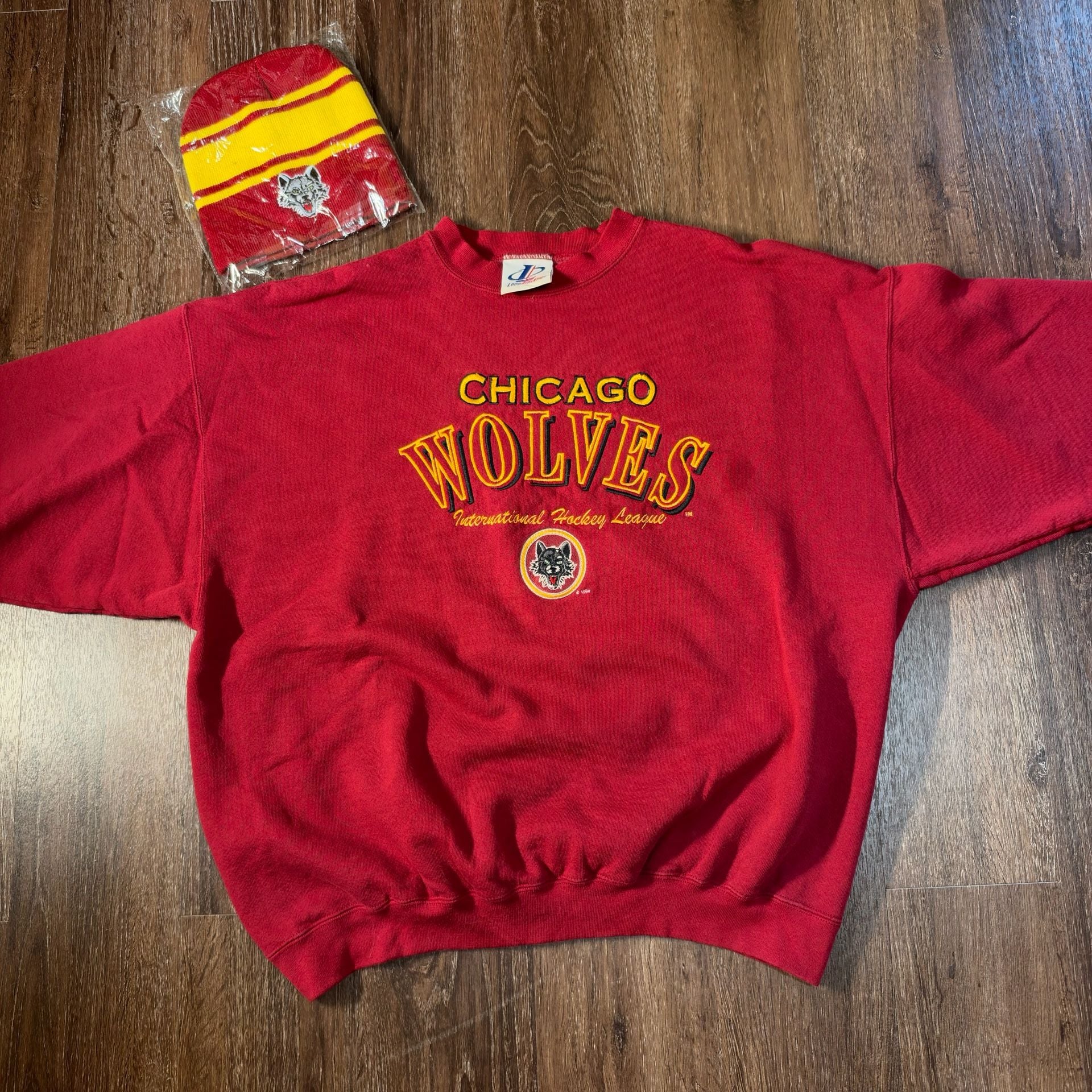 Logo Athletic Chicago Wolves Sweatshirt Vintage IHL Hockey Red Size L 1