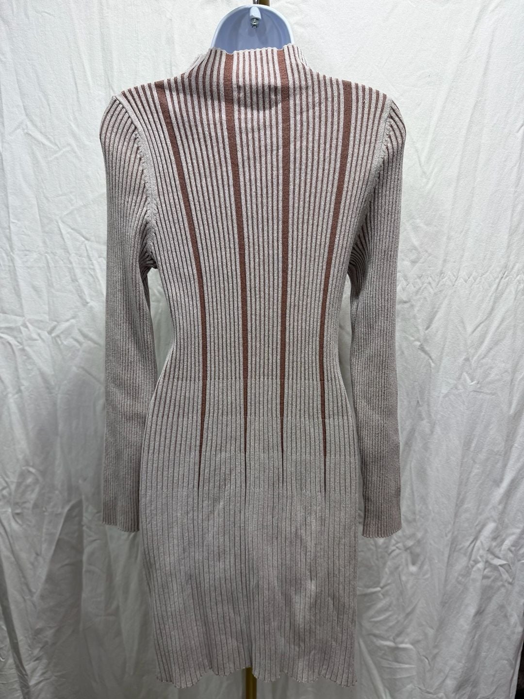 Ribbed Knit Mock Neck Long Sleeve Midi Sweater Dress 10