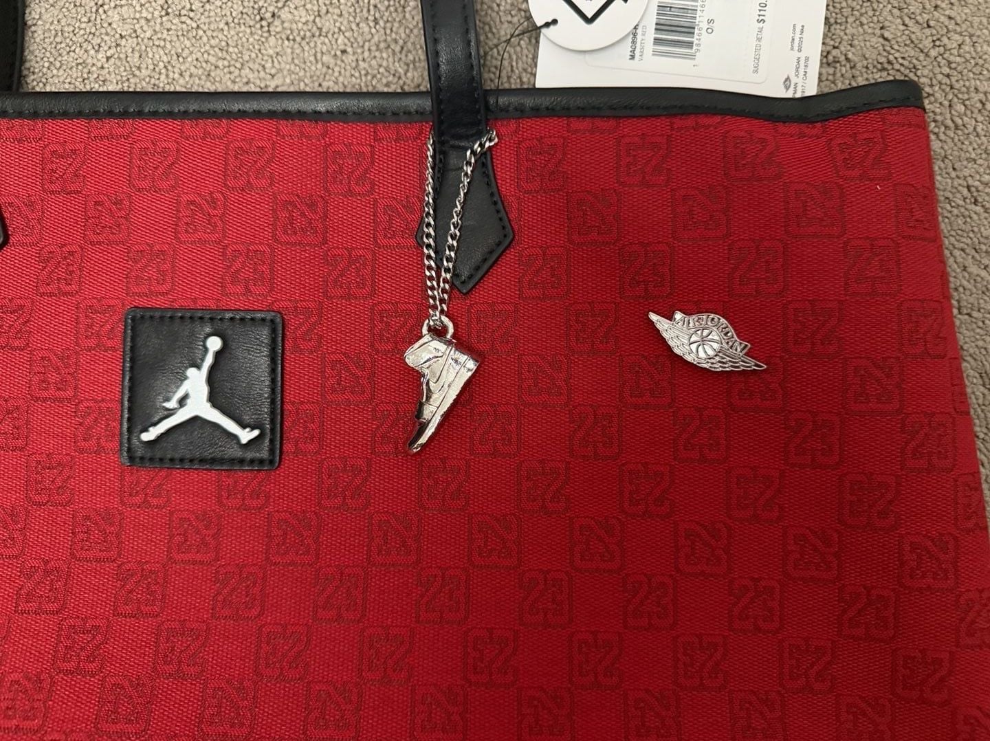 Jordan Monogram Pin Tote Bag - Red/Black 3