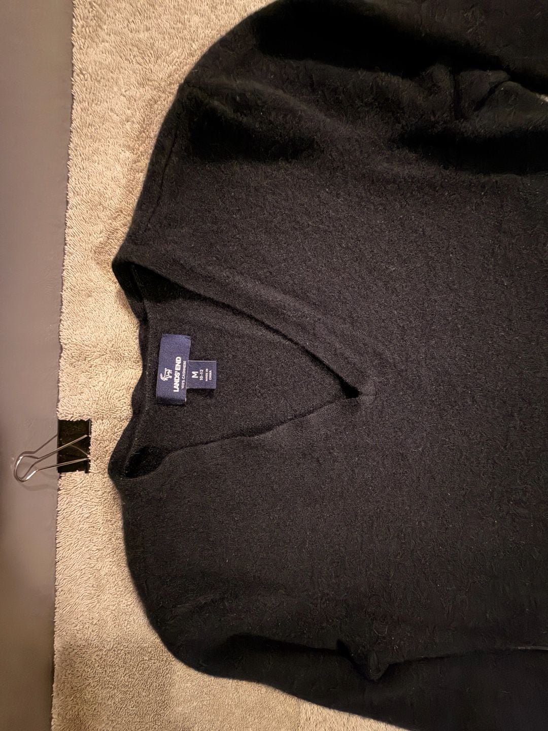 Lands' End Cashmere V-Neck Sweater Size M Black 100% Cashmere 3