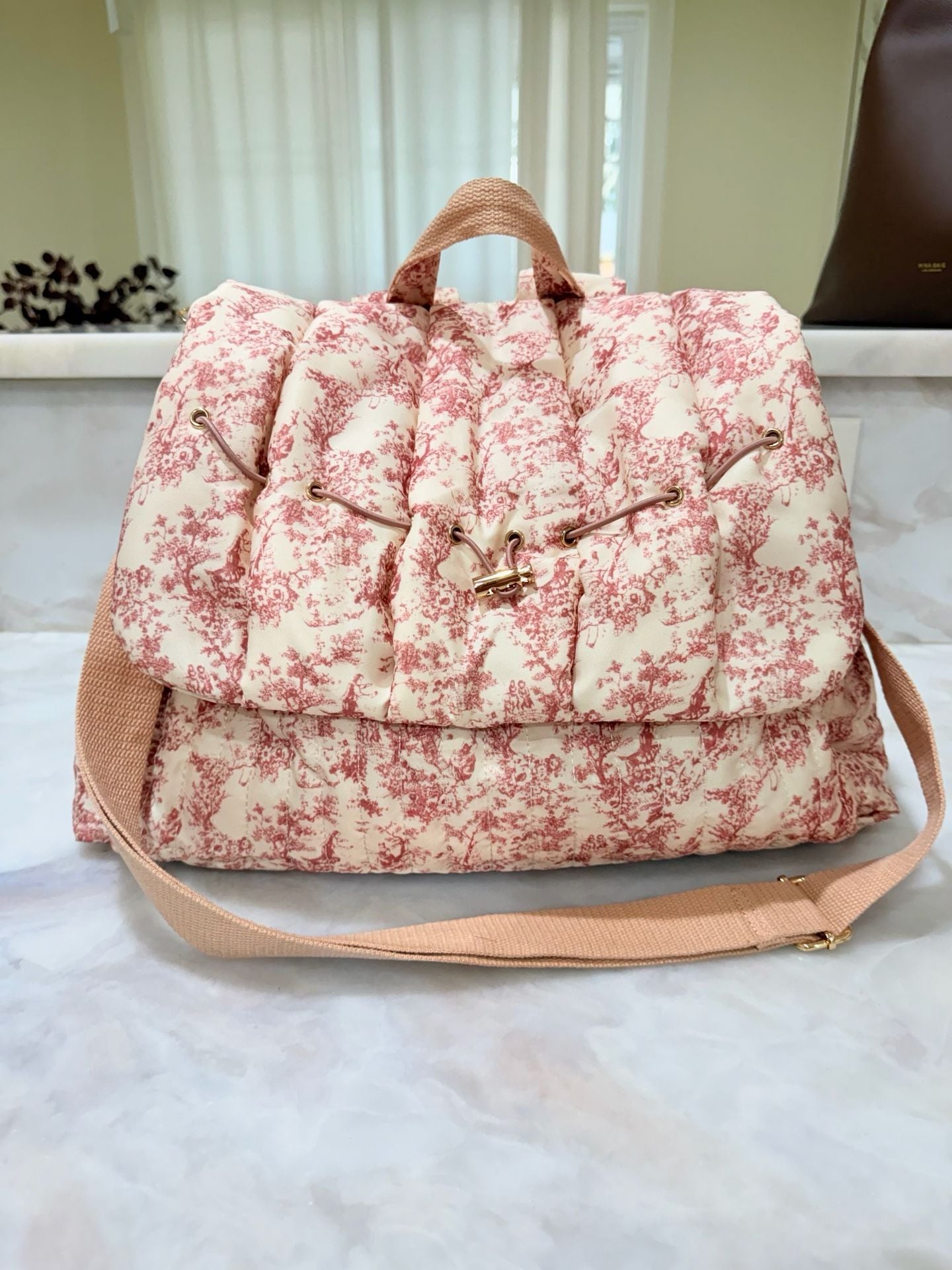Lushandy Quilted Diaper Bag Backpack, Vintage Floral Puffer Diaper ... 1