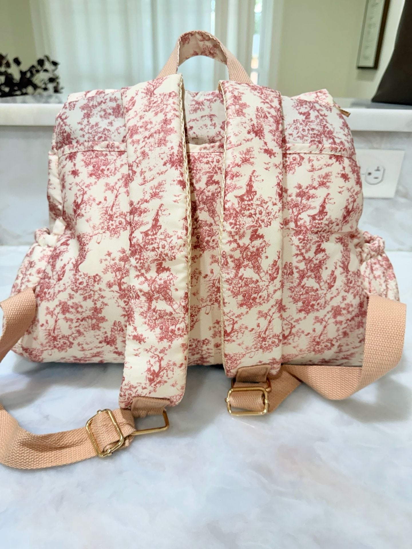 Lushandy Quilted Diaper Bag Backpack, Vintage Floral Puffer Diaper ... 3