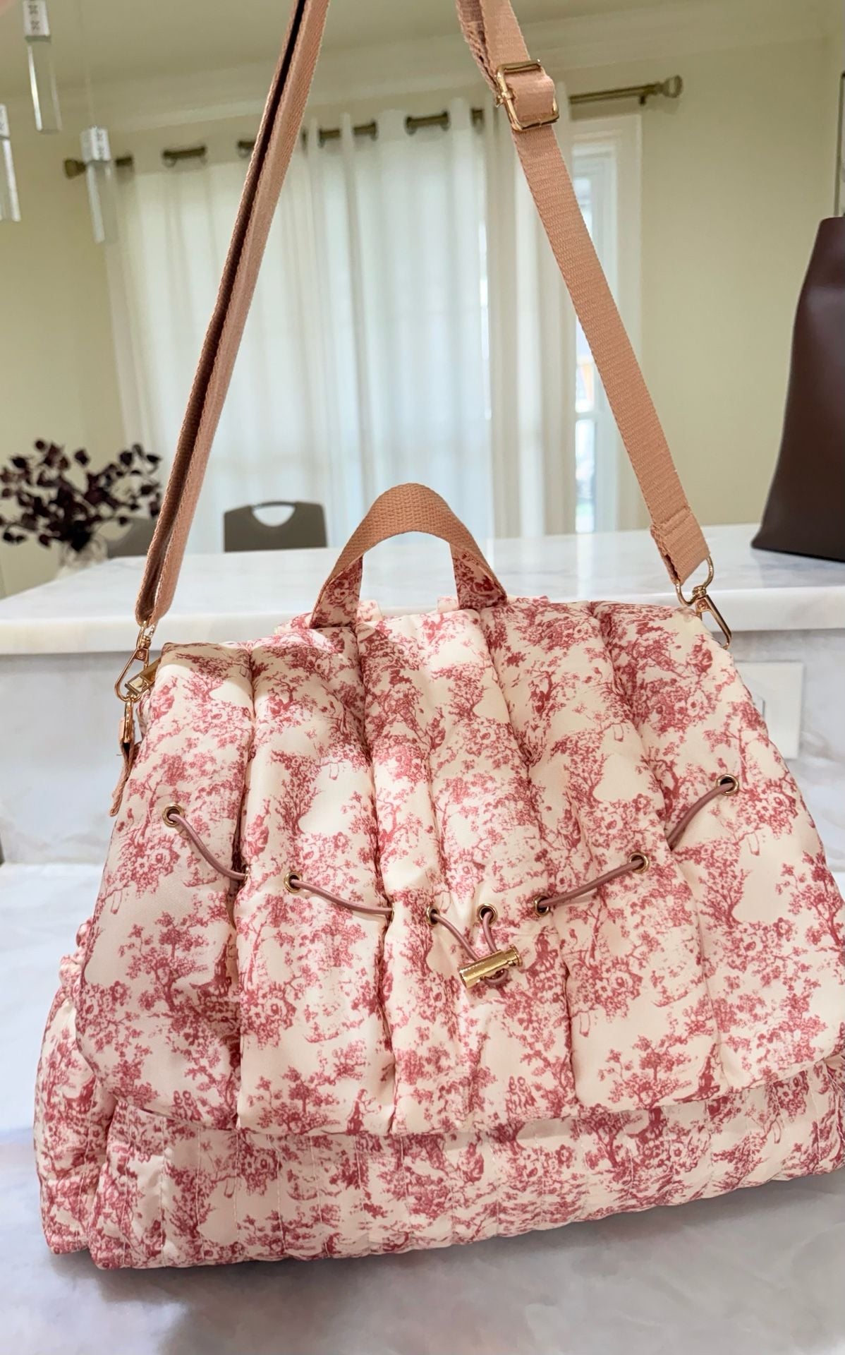 Lushandy Quilted Diaper Bag Backpack, Vintage Floral Puffer Diaper ... 4