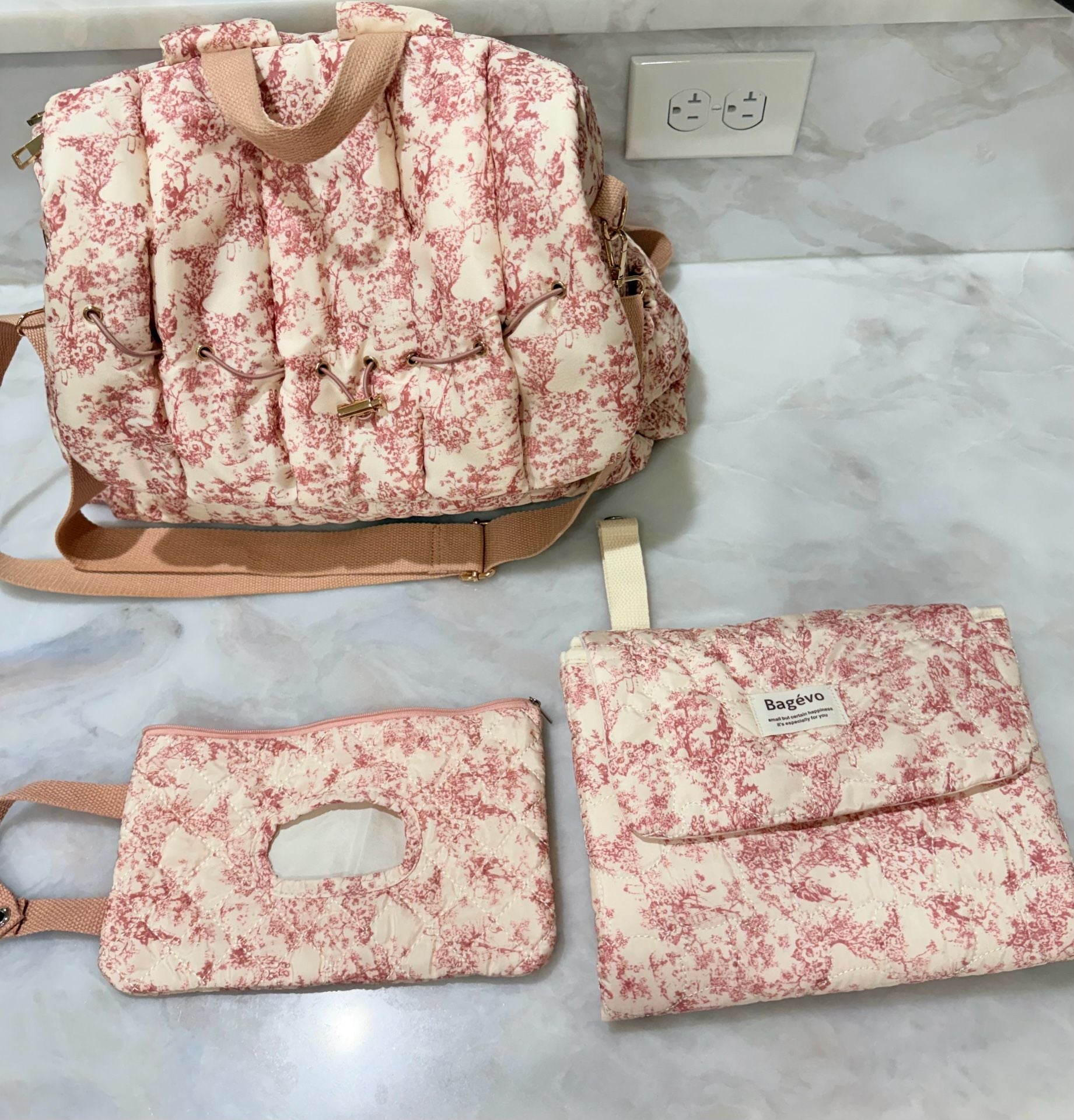 Lushandy Quilted Diaper Bag Backpack, Vintage Floral Puffer Diaper ... 10