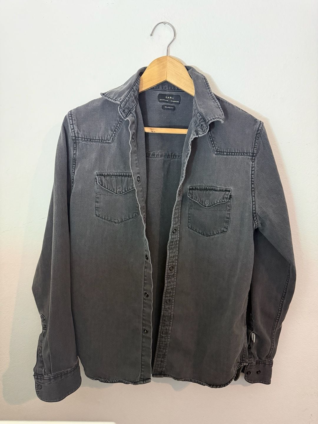 Zara Denim Shirt Black Relaxed Fit 2