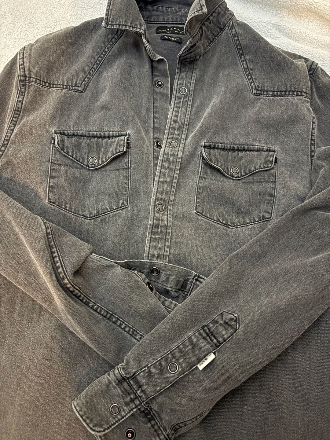 Zara Denim Shirt Black Relaxed Fit 5