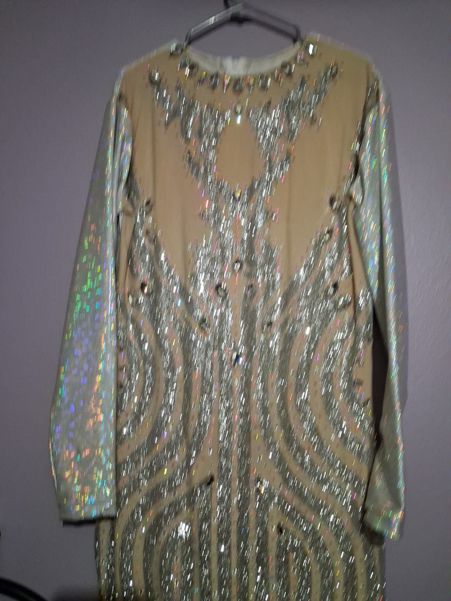 Long Sleeve Rhinestone Embellished Illusion Evening Gown 3
