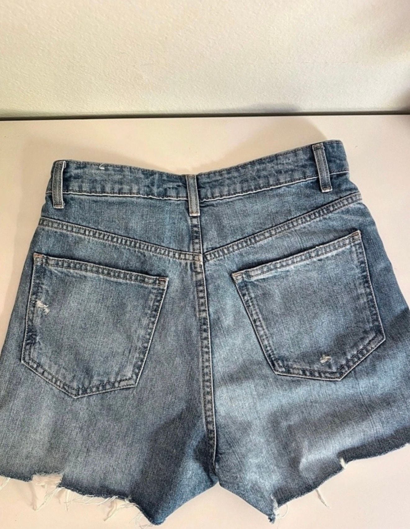Zara Denim Asymmetrical Shorts Distressed Raw Hem 4