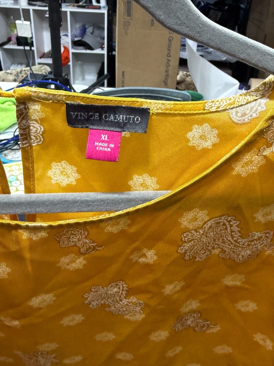 Vince Camuto Blouse Size XL Yellow Floral Paisley Flare Sleeve 9