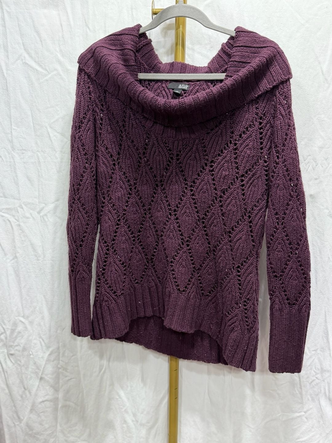 Purple Cowl Neck Cable Knit Sweater 3