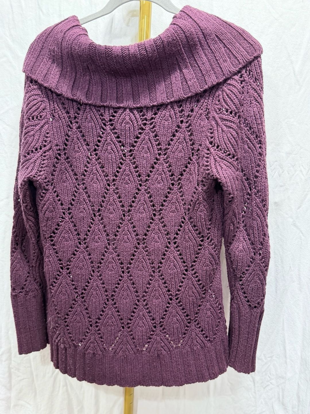 Purple Cowl Neck Cable Knit Sweater 7