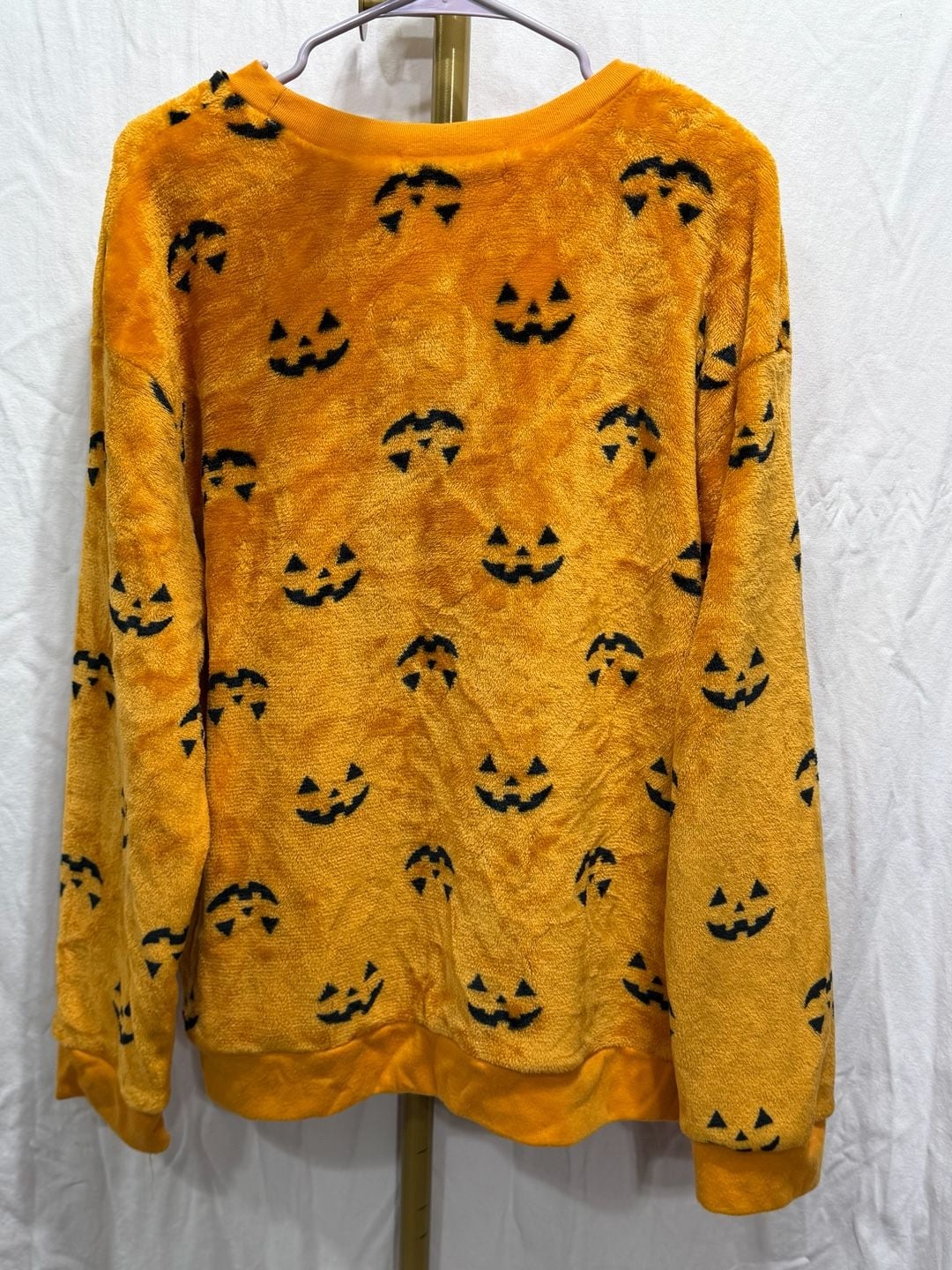 Fuzzy Jack O' Lantern Halloween Pumpkin Pullover Sweatshirt Orange 8