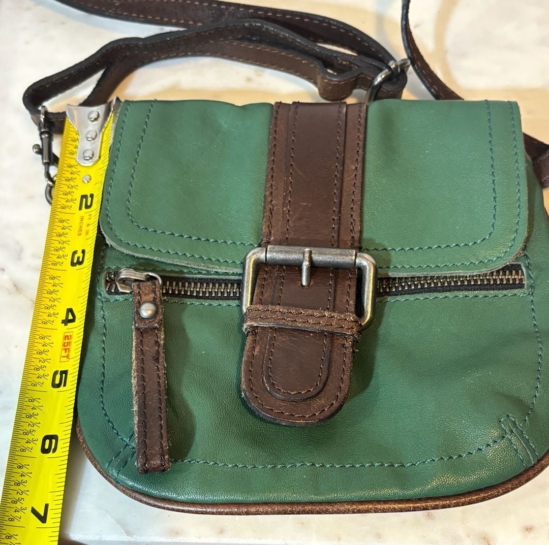 VTG 70'S 80'S TANO Green Leather SM/ Crossbody Purse Bag (7''X6.5 ... 3