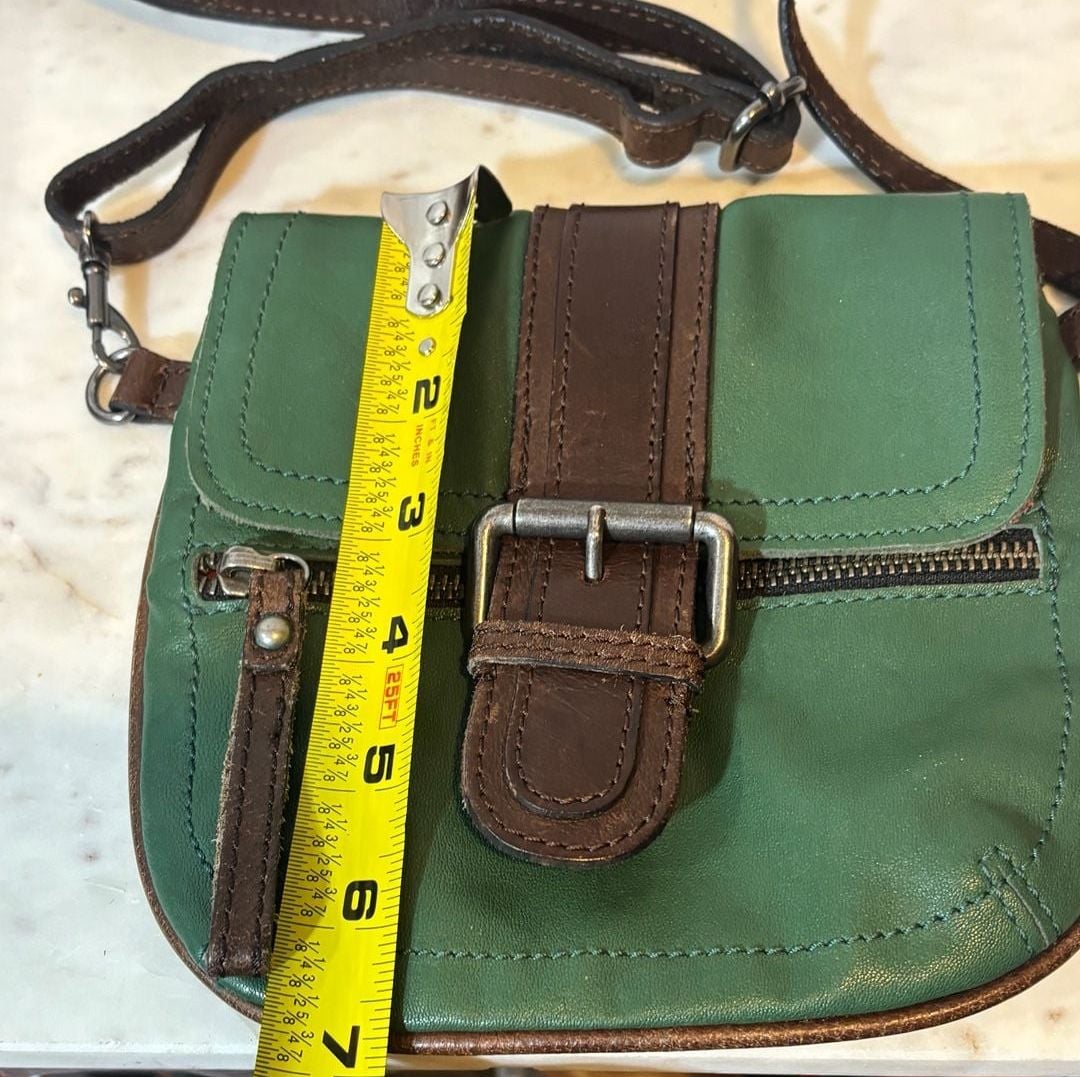VTG 70'S 80'S TANO Green Leather SM/ Crossbody Purse Bag (7''X6.5 ... 4