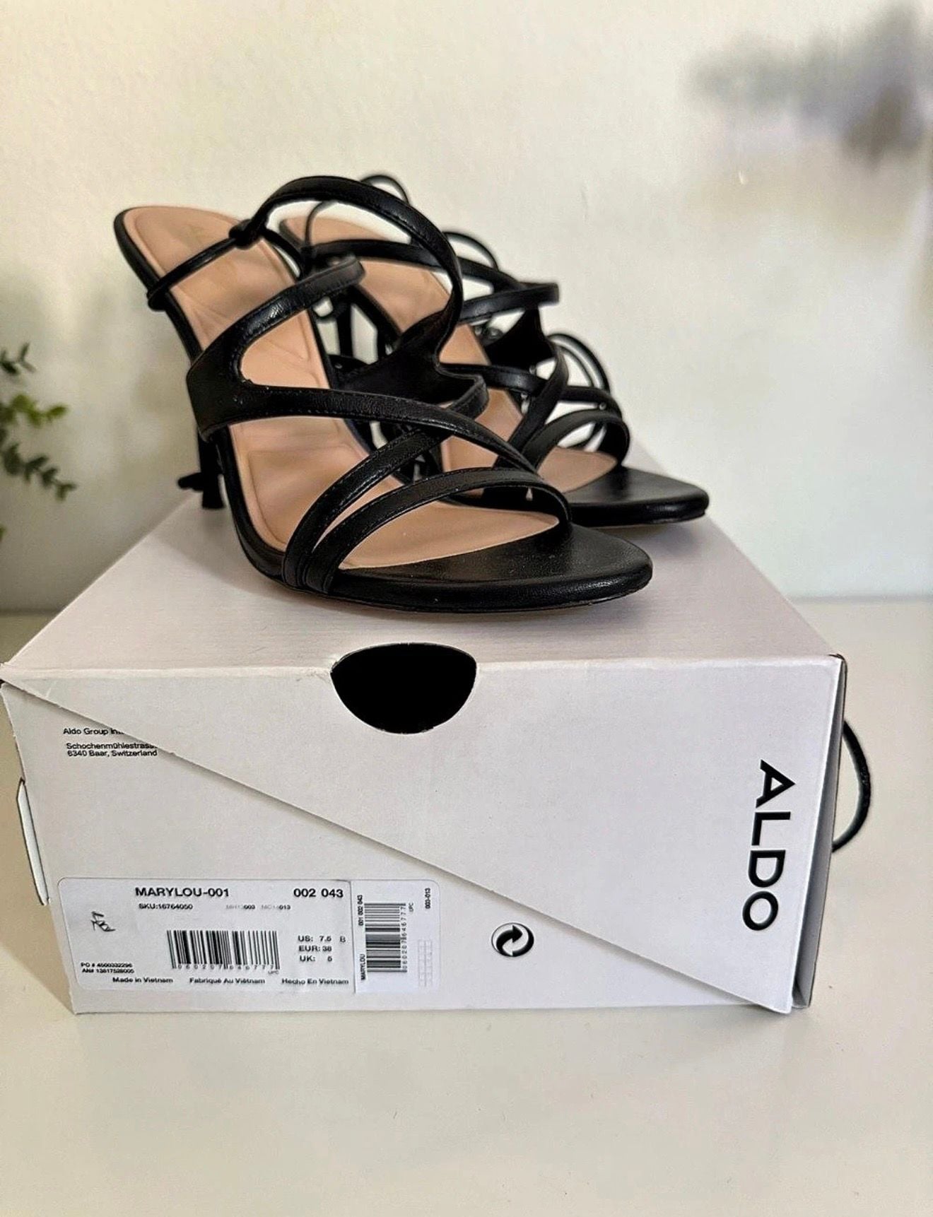 ALDO Marylou Black Strappy Heels US 7.5 2