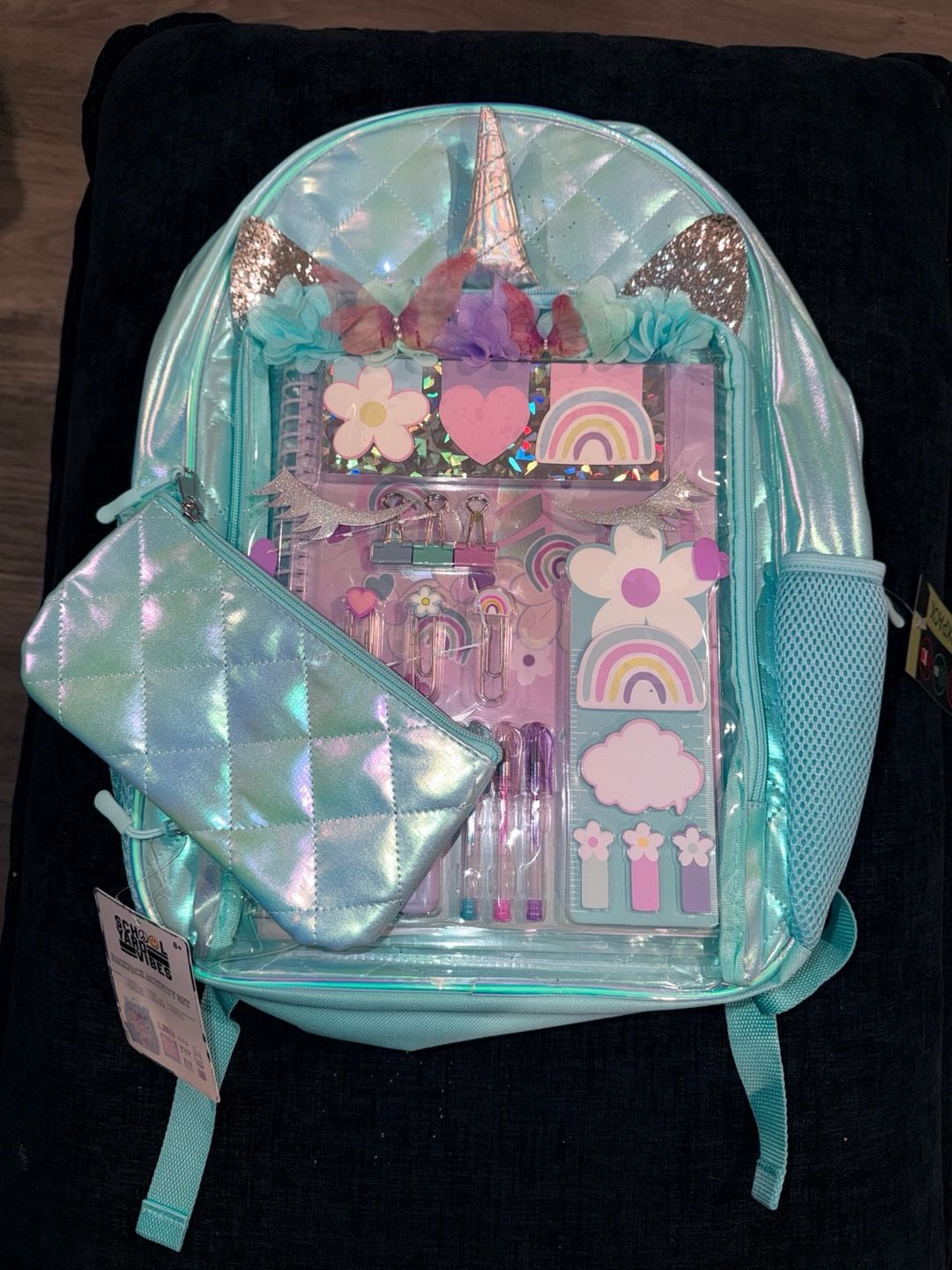 School Vibes Unicorn Holographic Backpack And Activity Kit 1