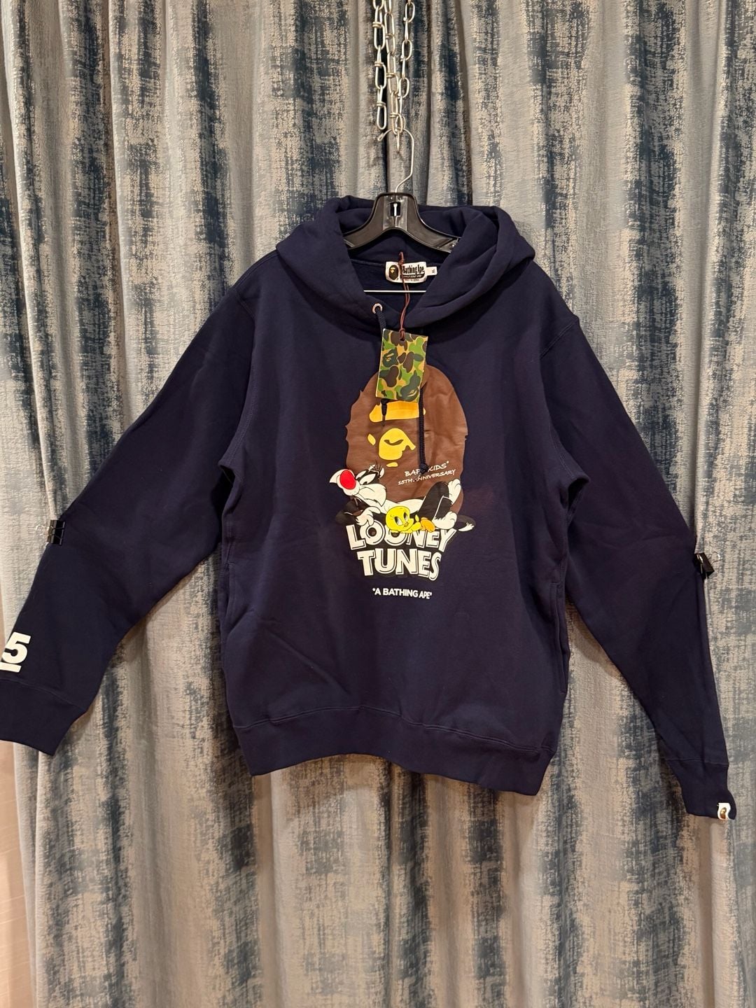 BAPE x Looney Tunes Ape Head Pullover Hoodie Navy Men's 180/88 Authentic 1