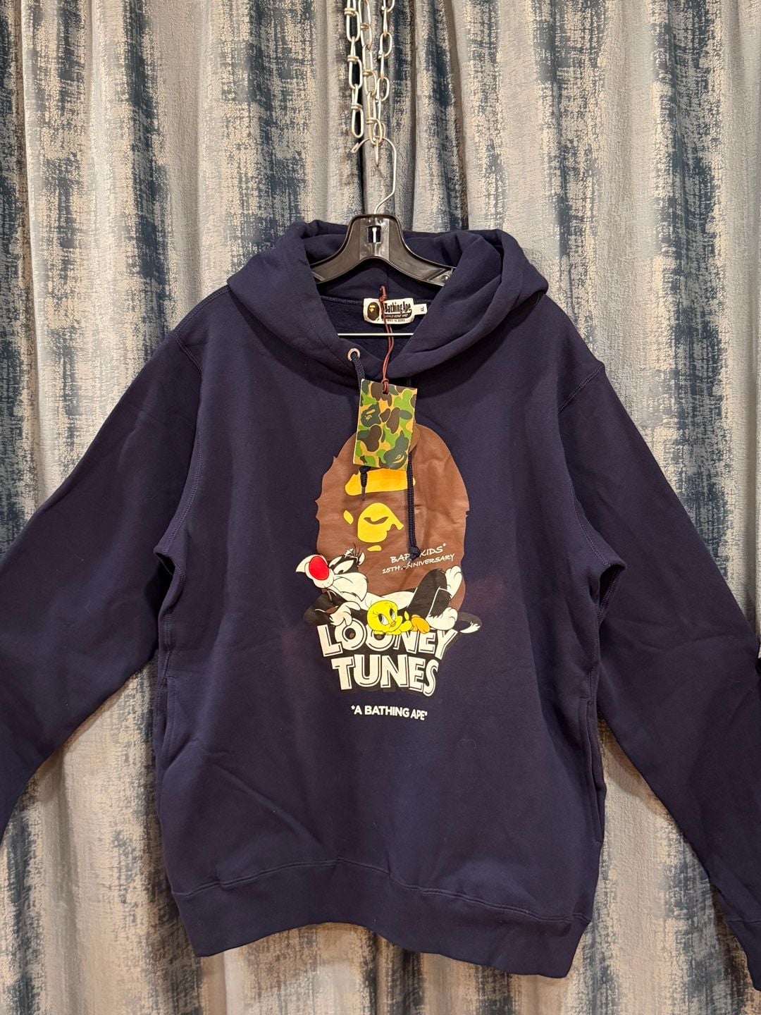 BAPE x Looney Tunes Ape Head Pullover Hoodie Navy Men's 180/88 Authentic 2
