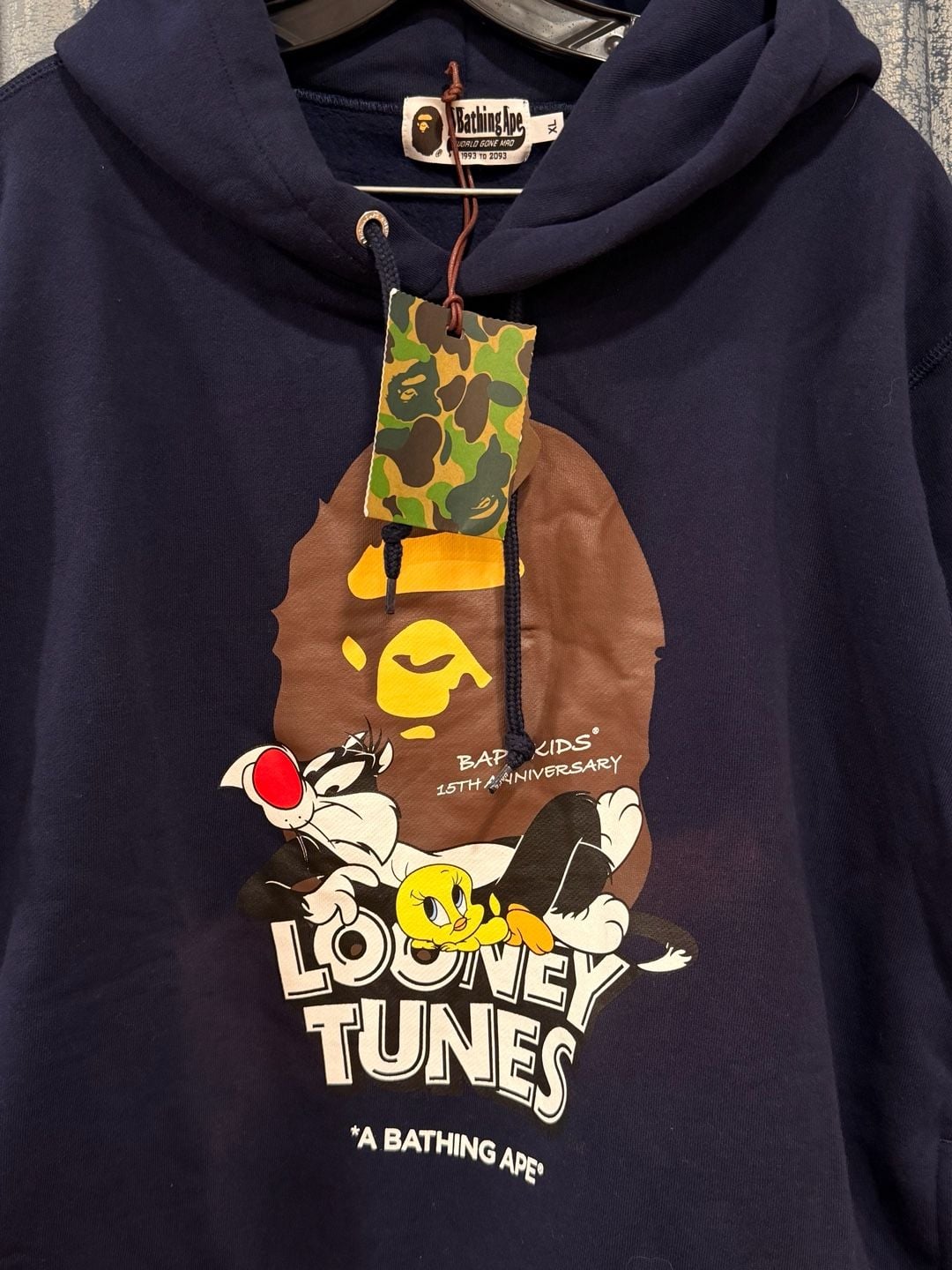 BAPE x Looney Tunes Ape Head Pullover Hoodie Navy Men's 180/88 Authentic 3