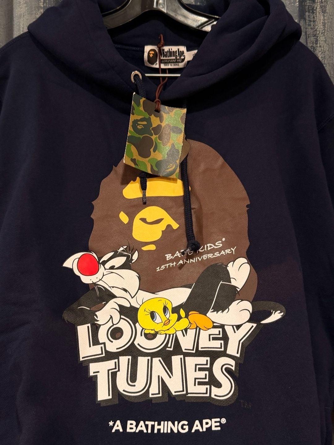 BAPE x Looney Tunes Ape Head Pullover Hoodie Navy Men's 180/88 Authentic 5