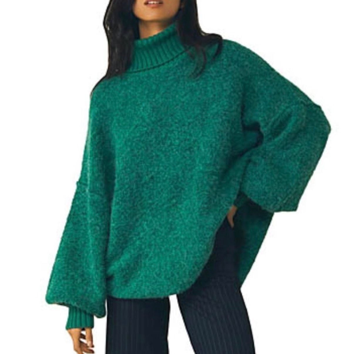 Free People Ottoman Slouchy Turtleneck Sweater Size L Green 3