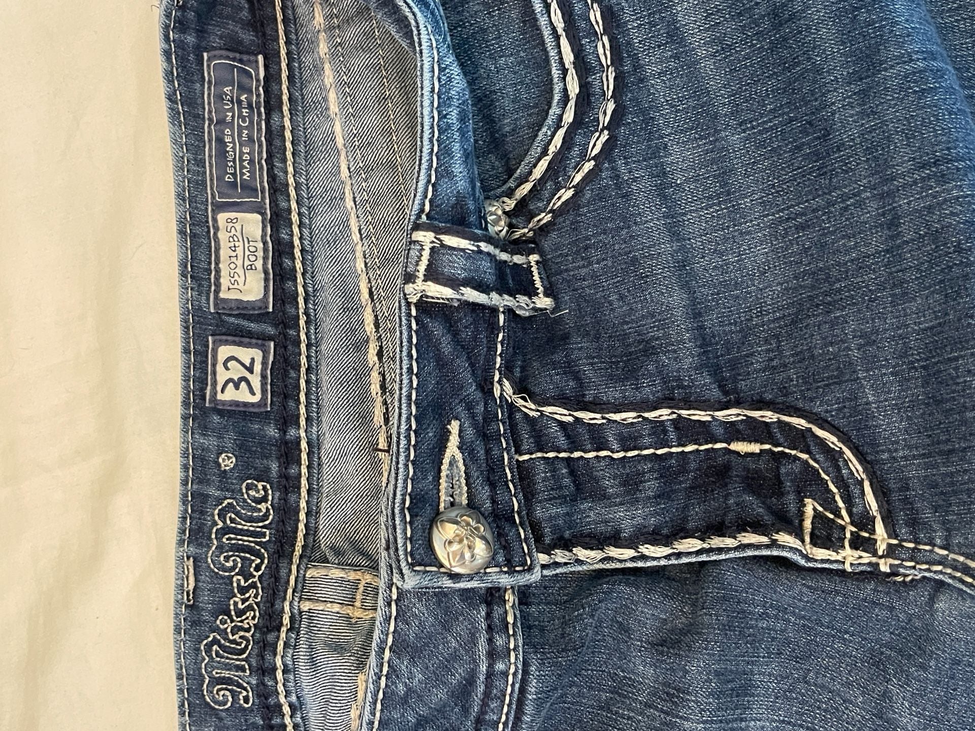 Miss Me Bootcut Jeans 32x34 Blue Embellished Pockets 4