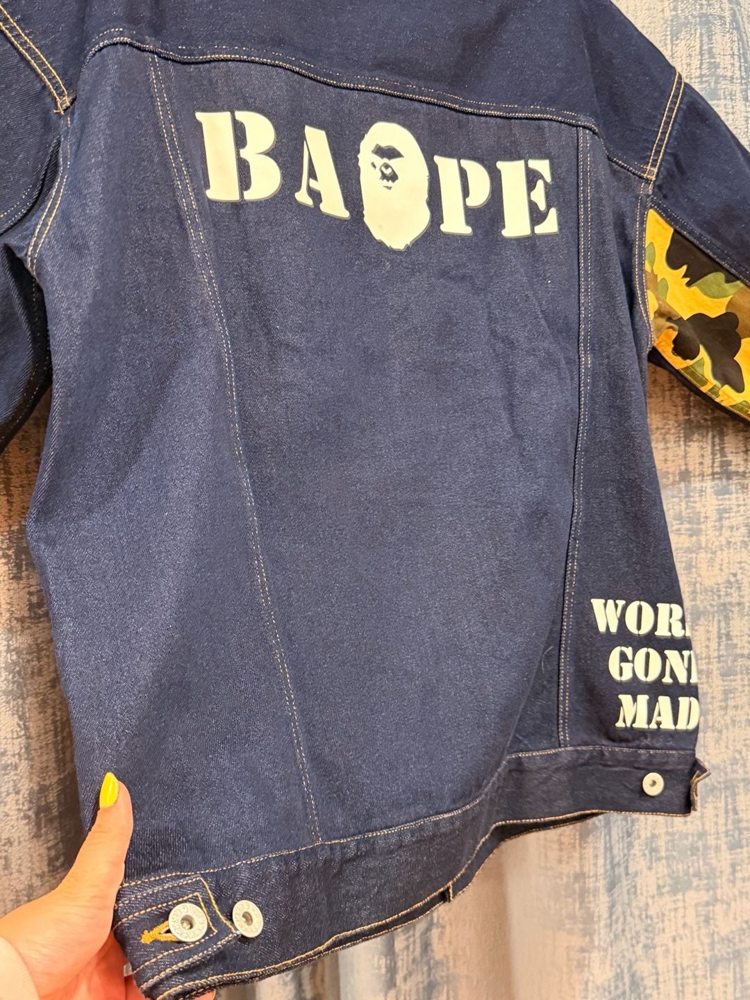 BAPE Multi Motif Loose Fit Denim Jacket Indigo Men's -L 13