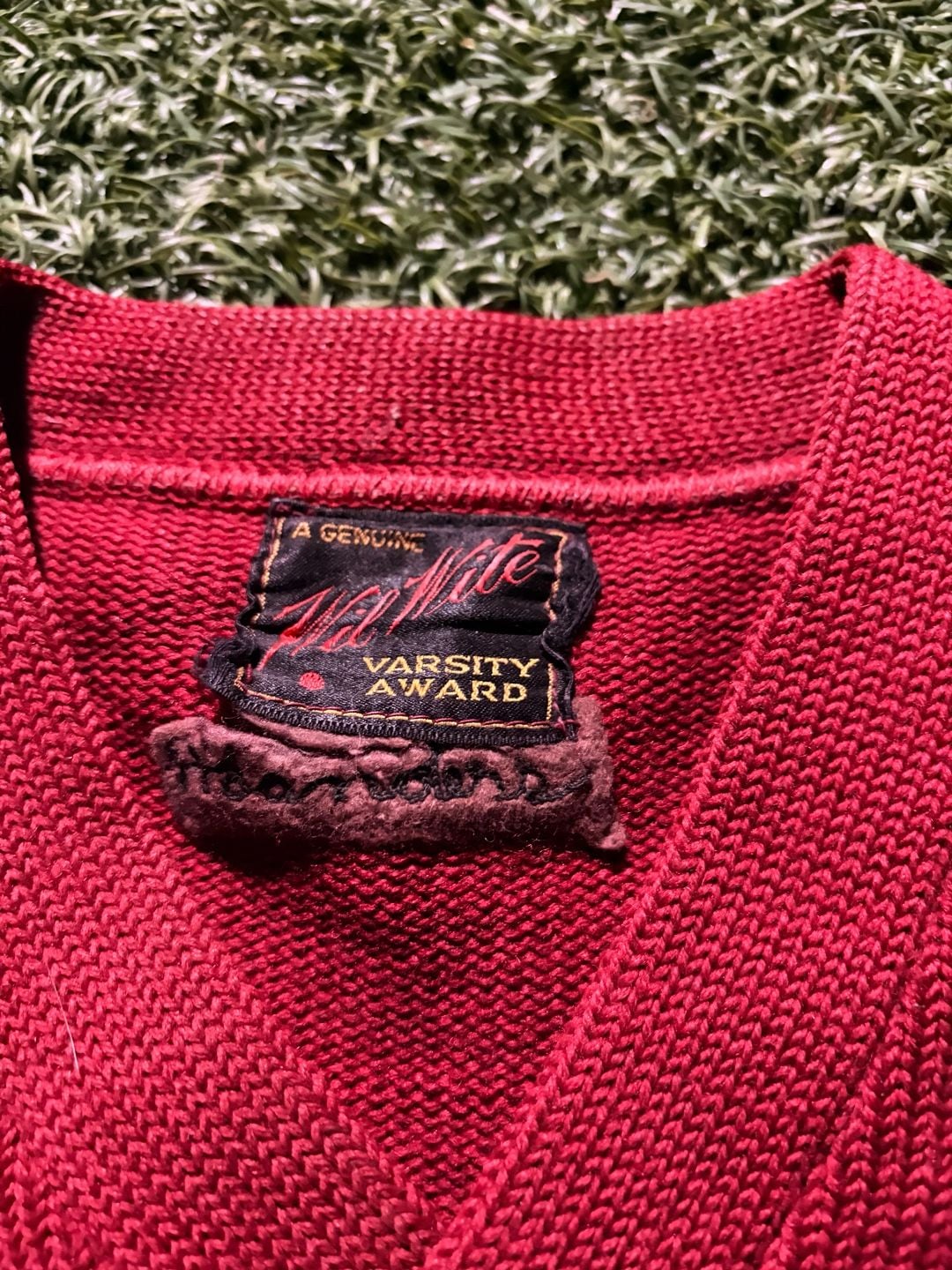 Vintage 1950’s Varsity Award Sweater Red V-Neck 4