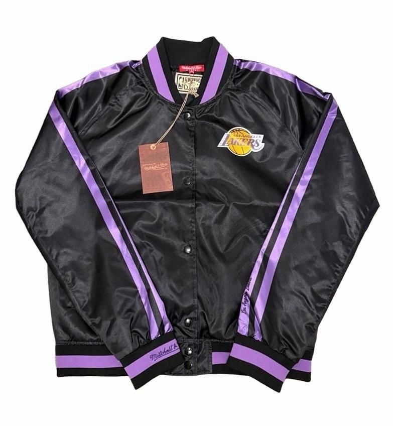 Mitchell & Ness Women's Black Los Angeles Lakers Raglan Satin Full-Snap Jacket Size Medium 2