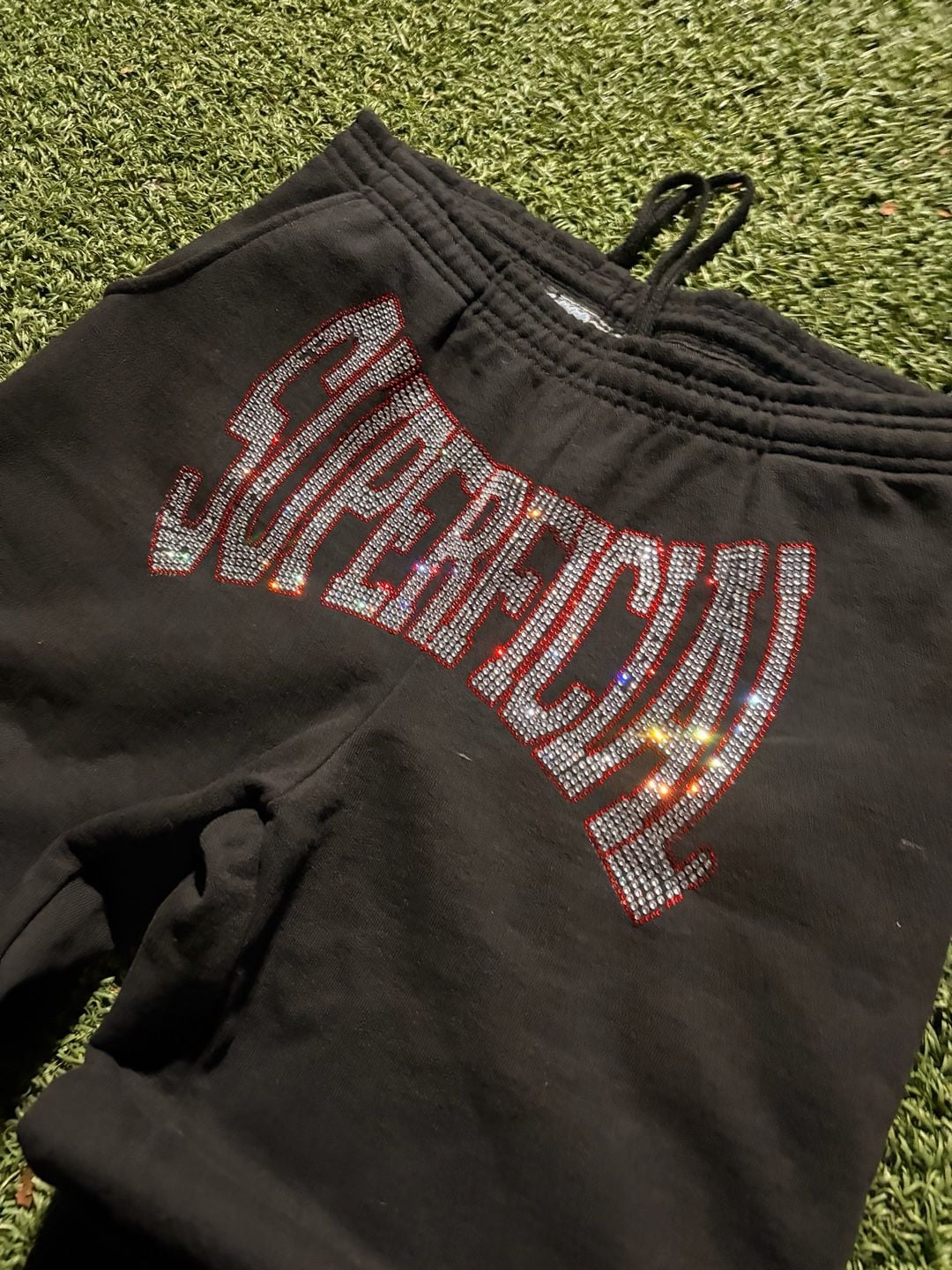 Superficial Rhinestone Graphic Sweatpants Black 2