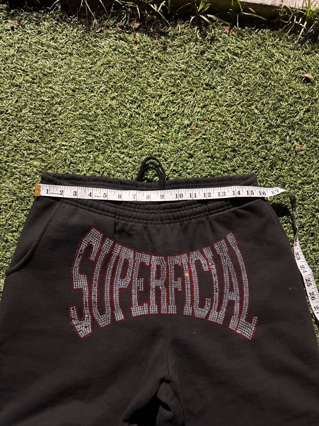 Superficial Rhinestone Graphic Sweatpants Black 5
