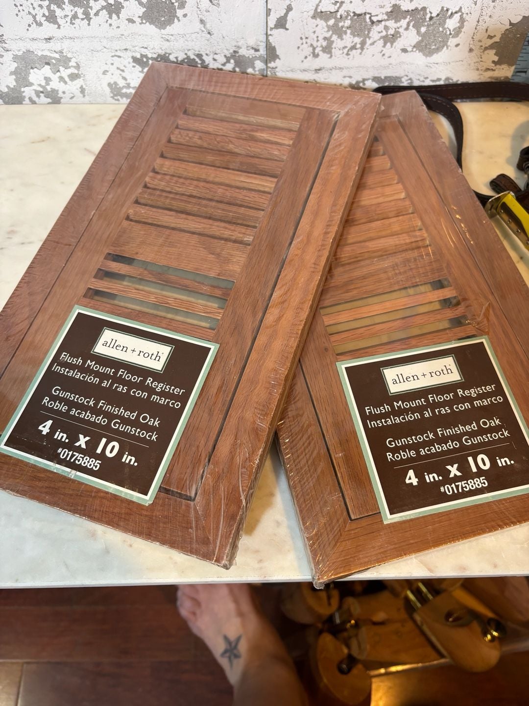 New Allen + Roth Flush Mount Floor Register 4 in. x 10 in. Gunstock Oak X2 2