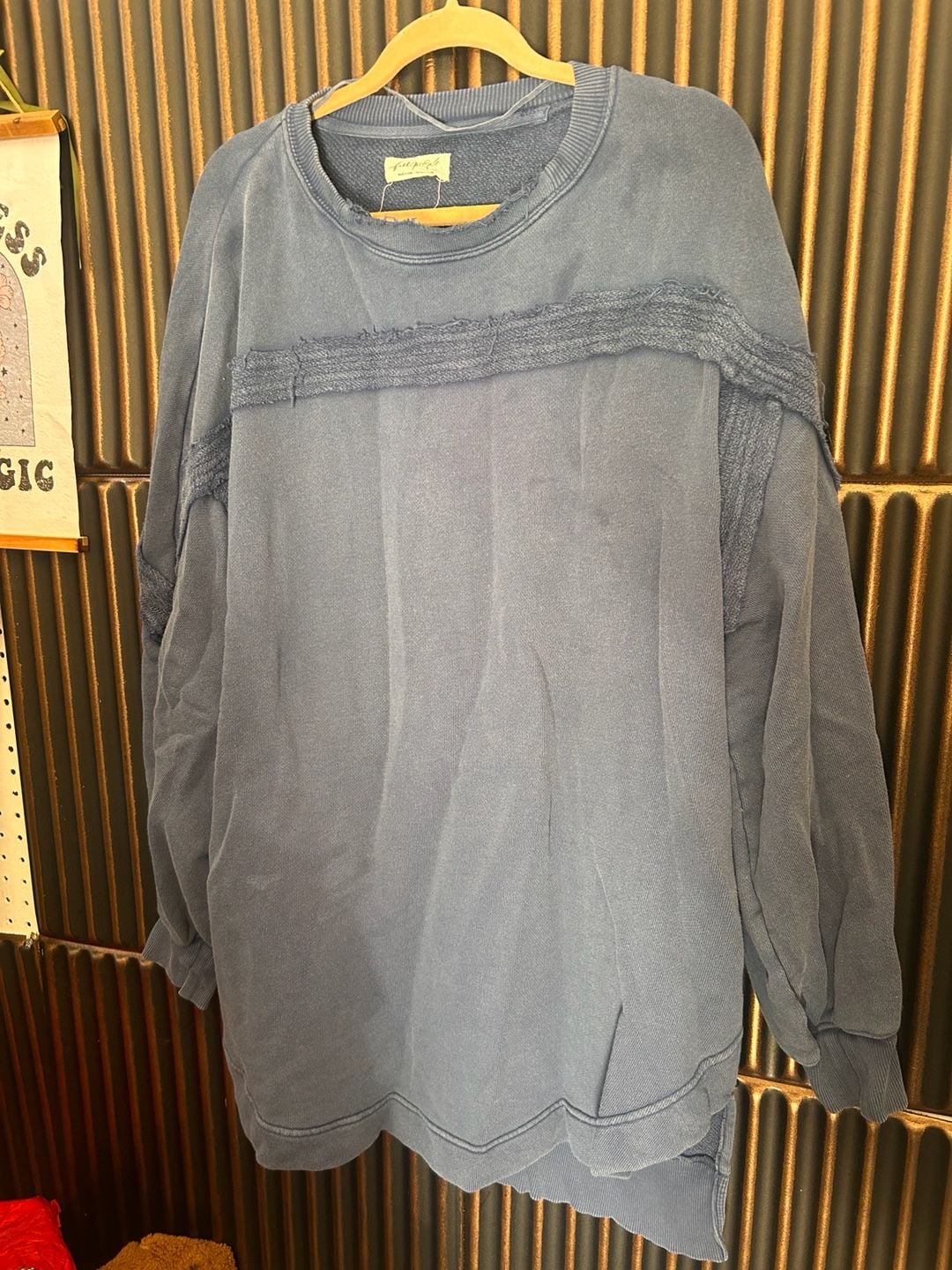 Free People Oversized Raw Edge Pullover Sweatshirt Blue 3