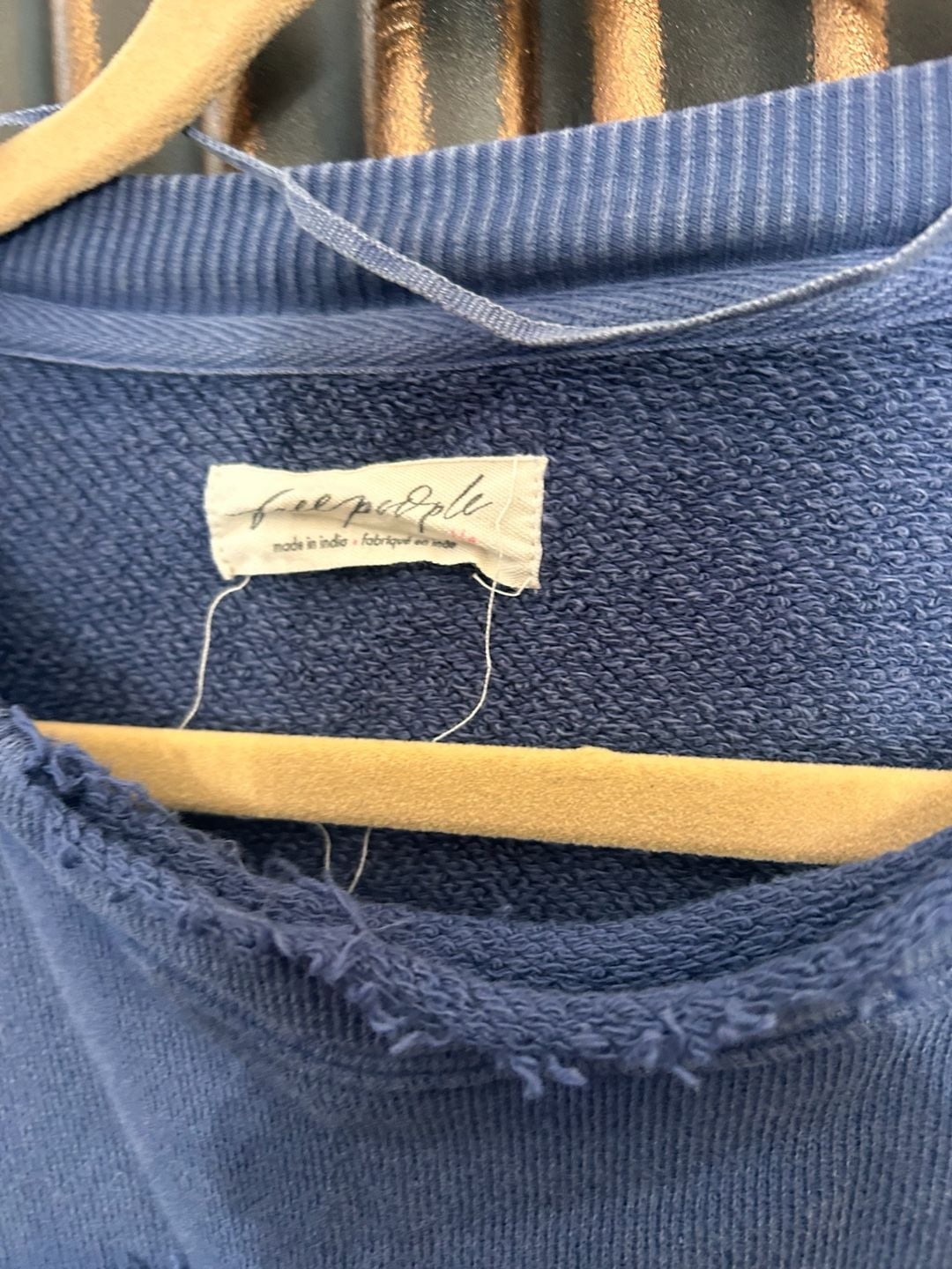 Free People Oversized Raw Edge Pullover Sweatshirt Blue 4