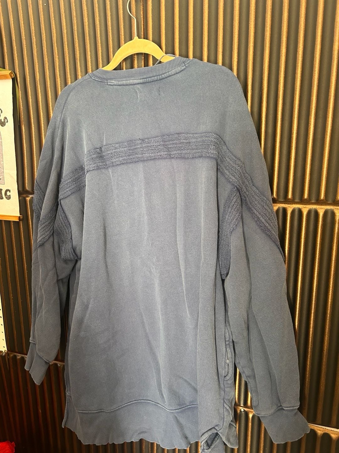 Free People Oversized Raw Edge Pullover Sweatshirt Blue 6