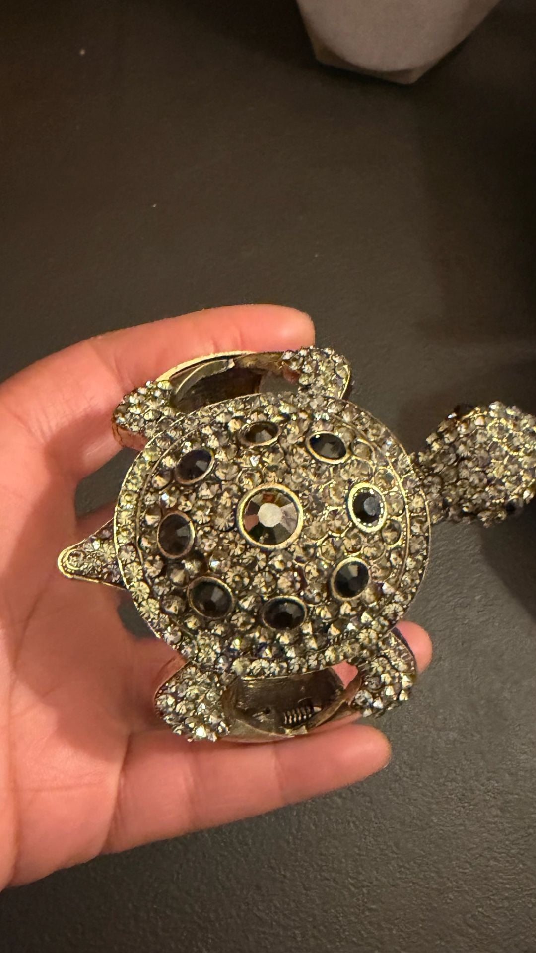 Vtg Rhinestone Turtle Hinged Bangle Bracelet 3