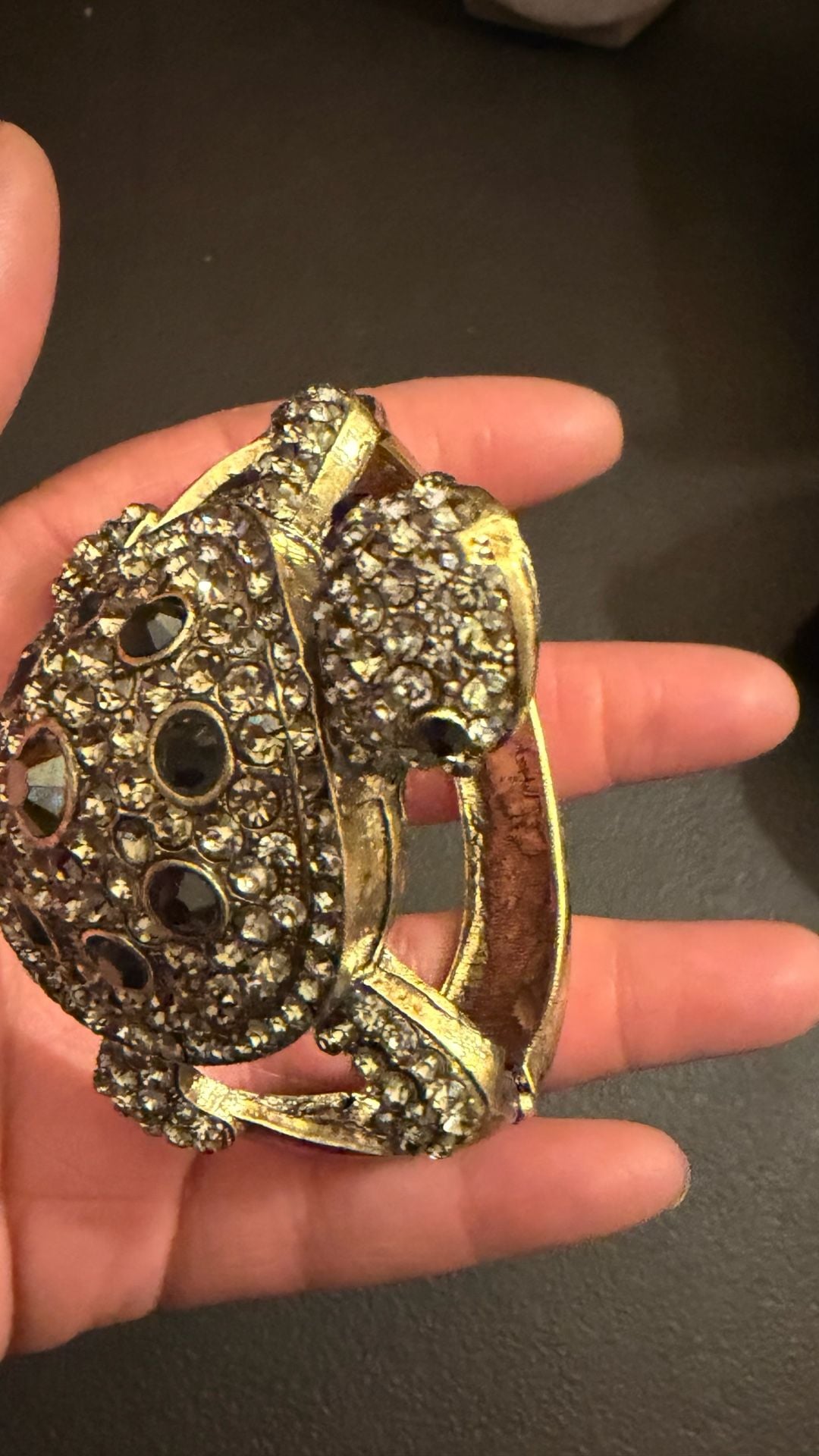 Vtg Rhinestone Turtle Hinged Bangle Bracelet 5