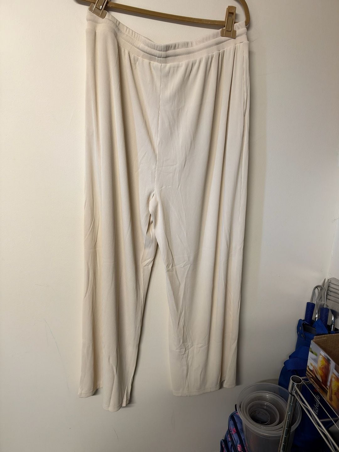LazySmile Loungewear Set Size XXL Beige Ribbed Long Sleeve Top Pants 3