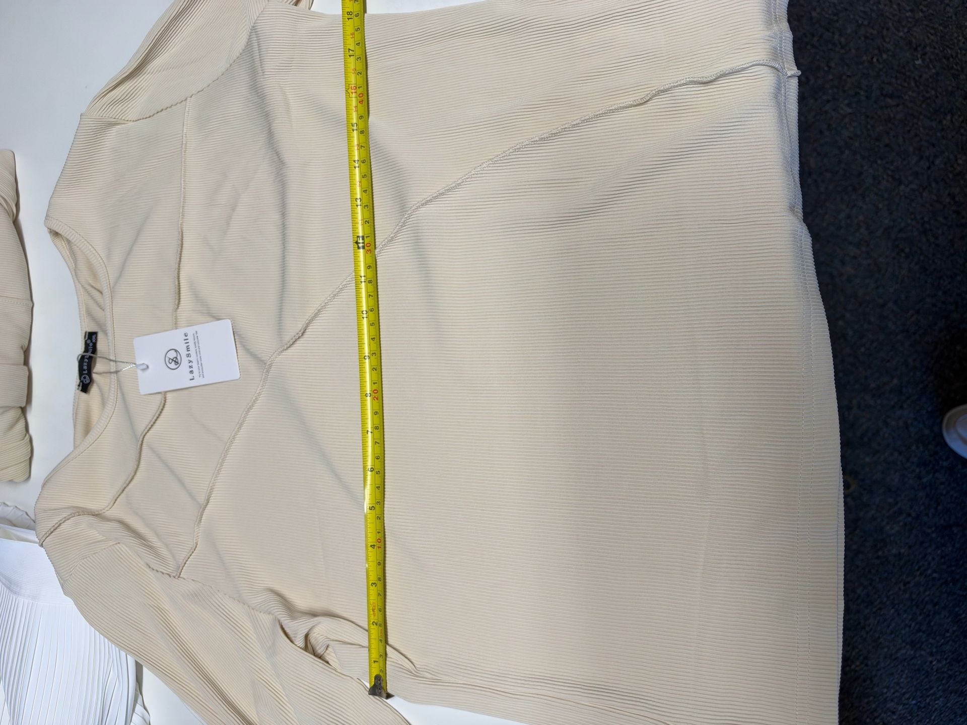 LazySmile Loungewear Set Size XXL Beige Ribbed Long Sleeve Top Pants 4