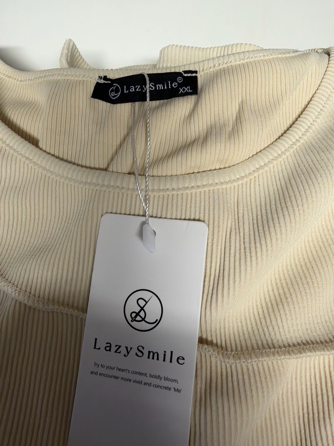 LazySmile Loungewear Set Size XXL Beige Ribbed Long Sleeve Top Pants 6