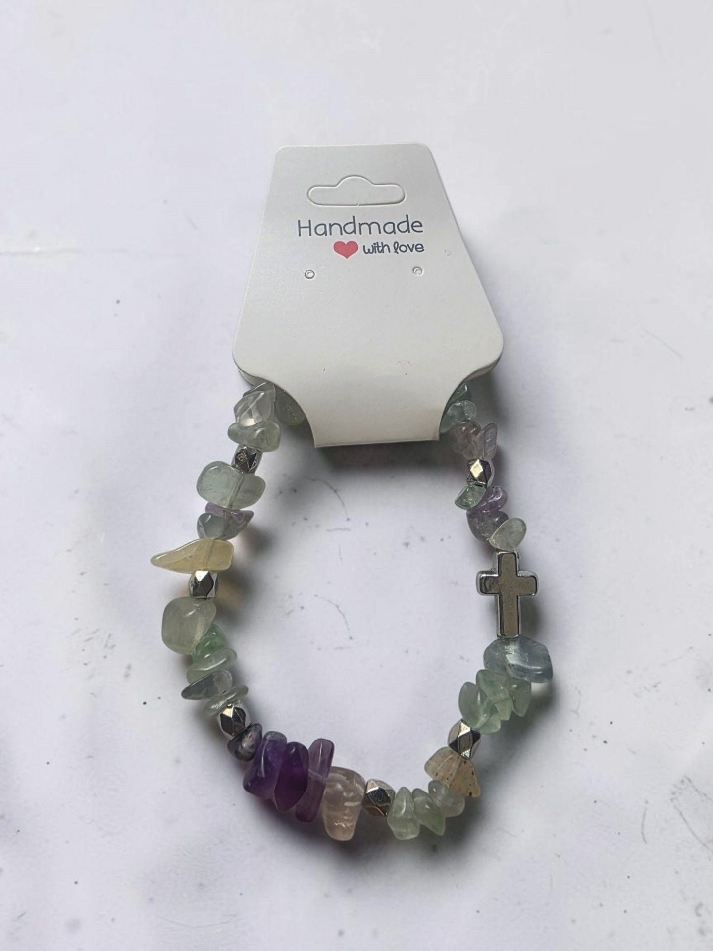 Fluorite Chip Bead Bracelet With Cross Charm 2