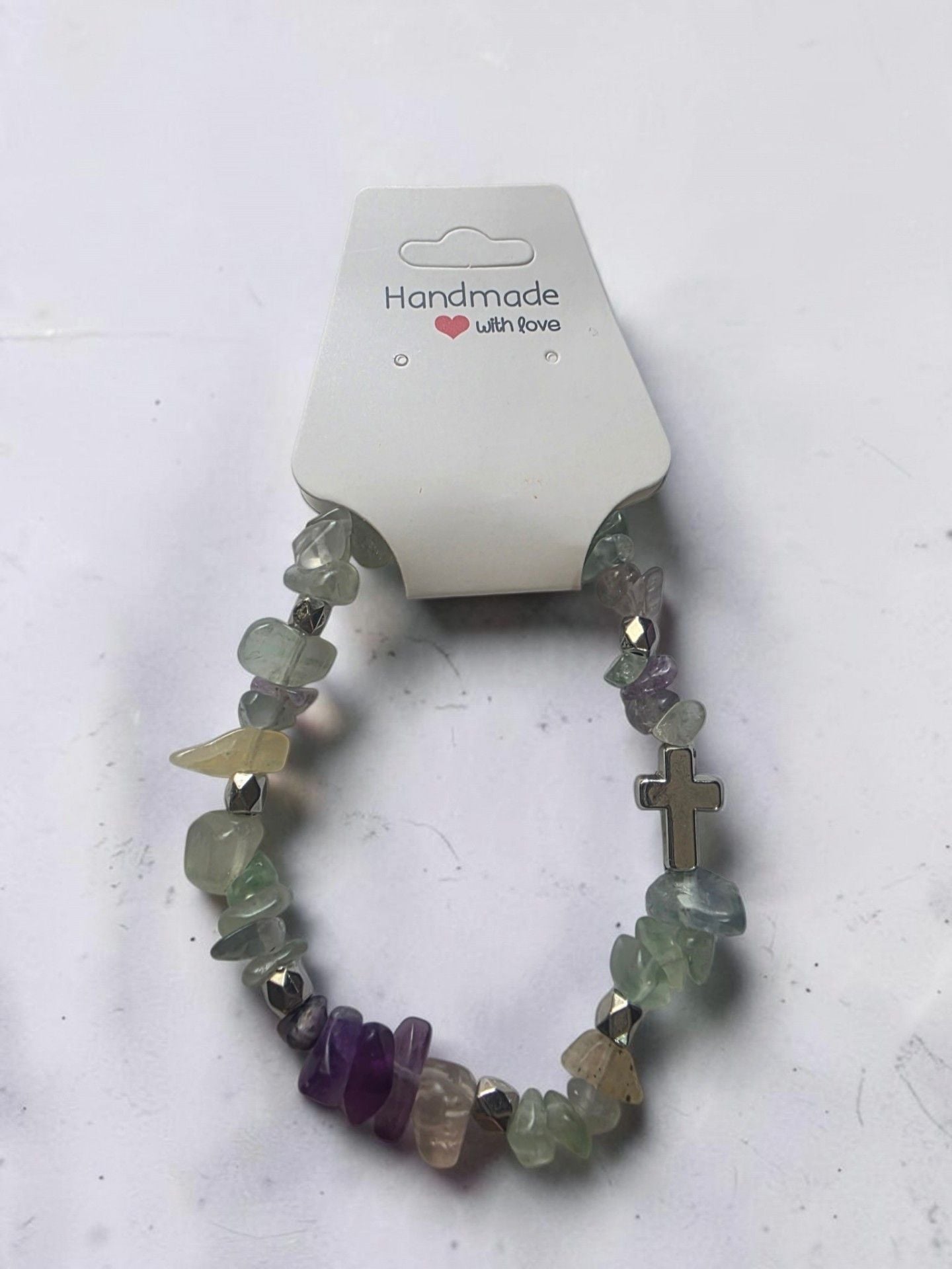 Fluorite Chip Bead Bracelet With Cross Charm 3
