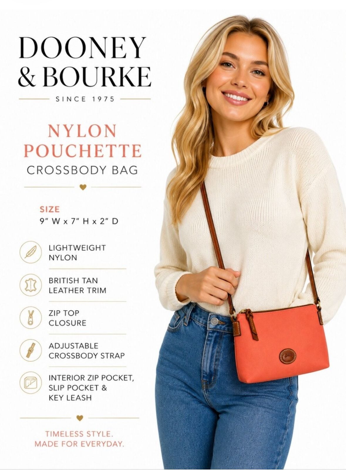 Dooney & Bourke Nylon Crossbody Bag in peach / coral hue. Retail: $159 6