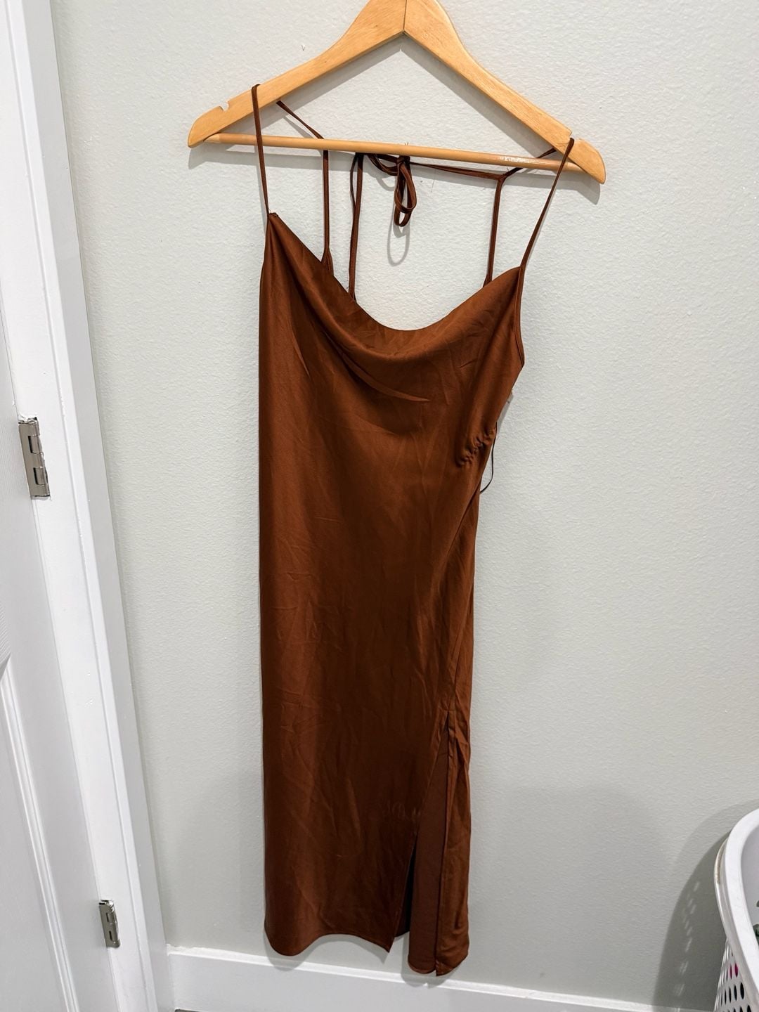West of Melrose Cowl Neck Midi Dress Size M Cognac Slip 2