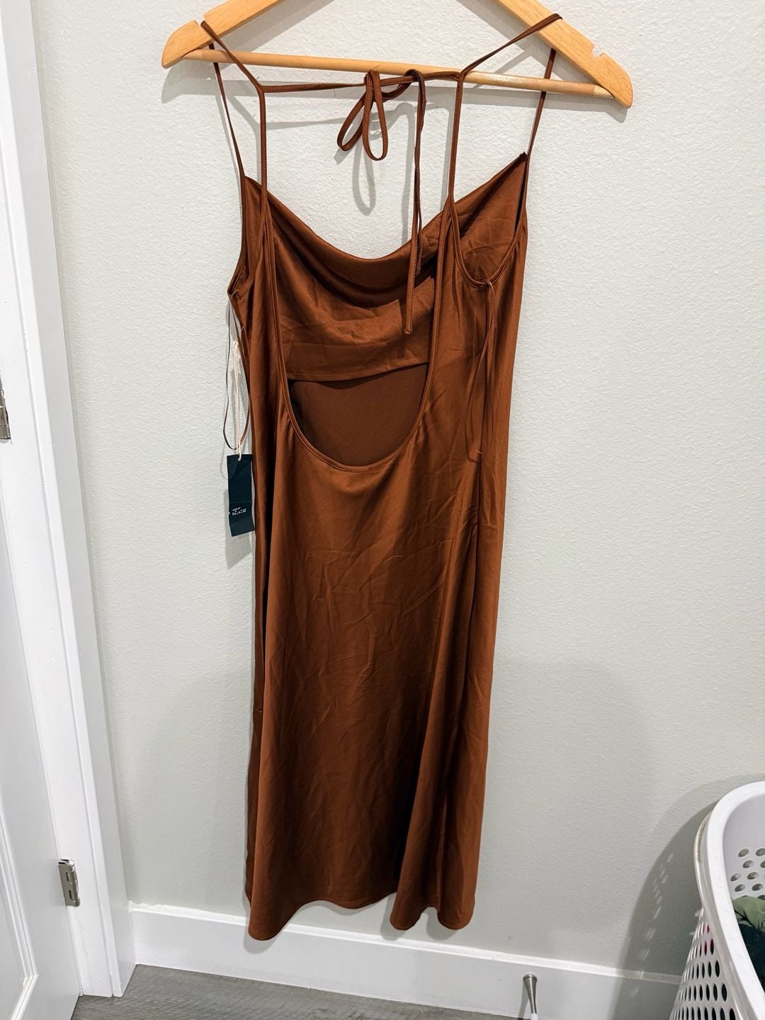 West of Melrose Cowl Neck Midi Dress Size M Cognac Slip 3