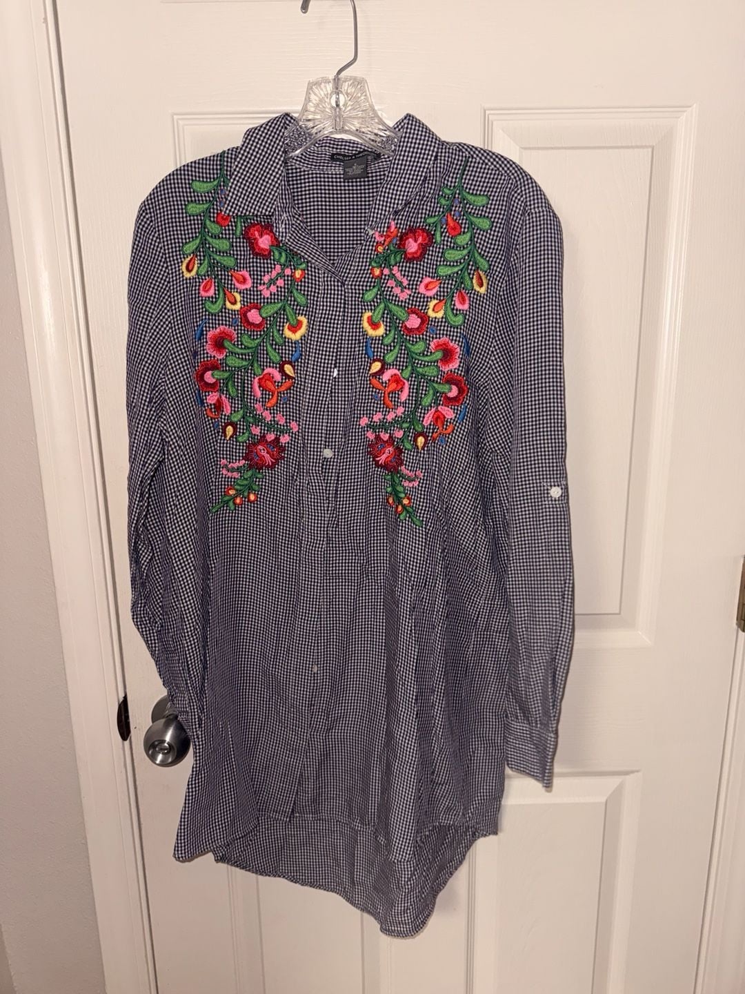 Chelsea & Theodore Floral Embroidered Gingham Tunic Shirt 2